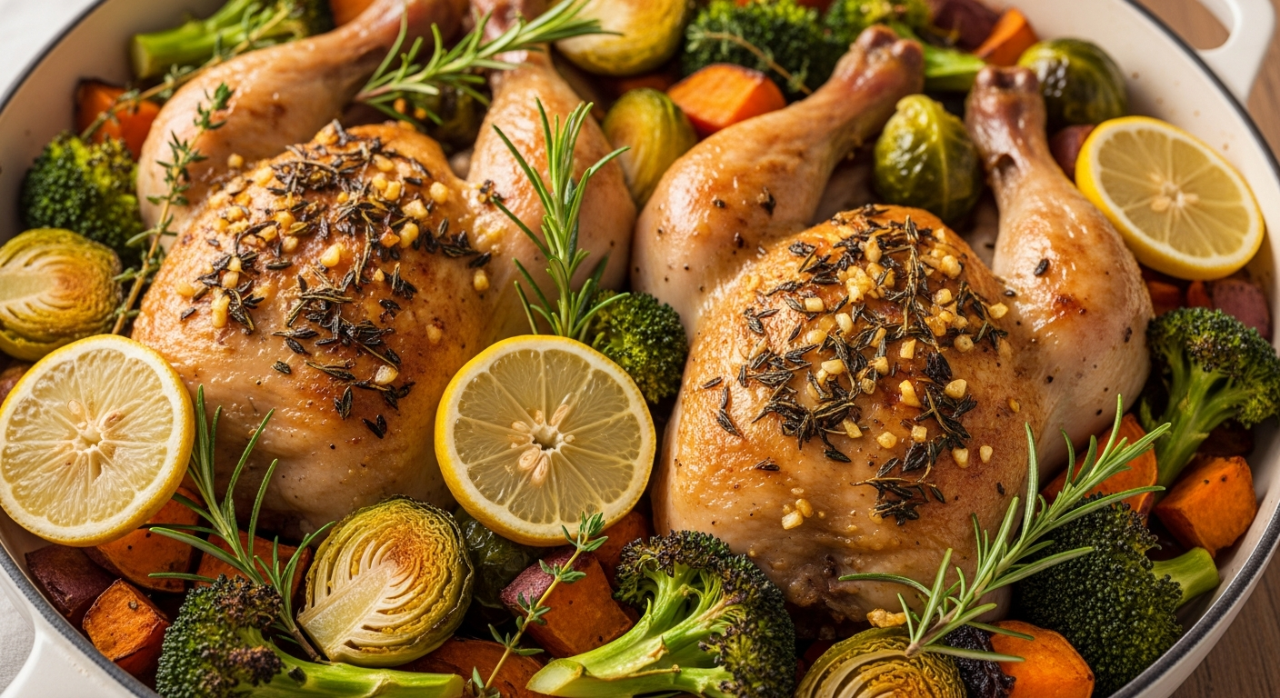 一锅柠檬蒜香香草鸡肉蔬菜