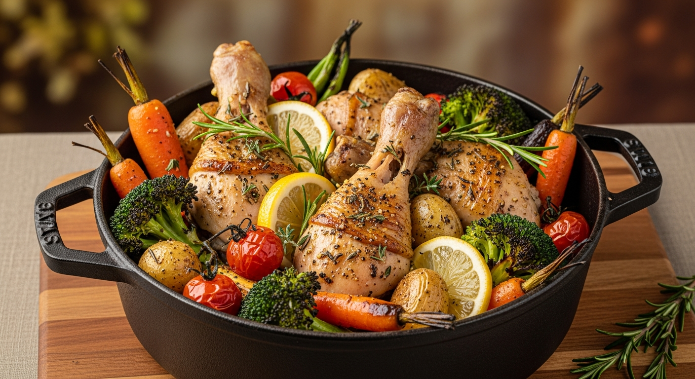 一锅香柠香草烤鸡腿蔬菜