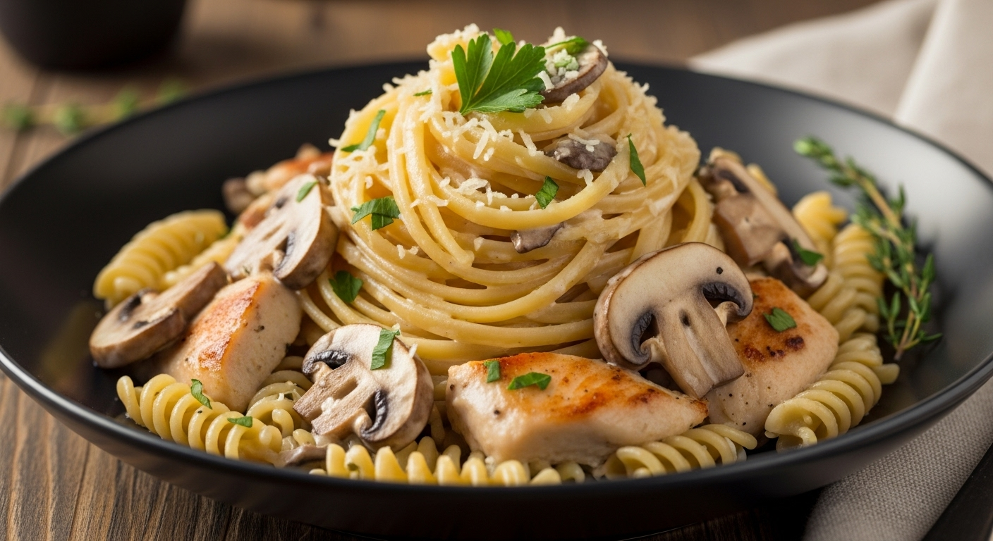 奶油蘑菇鸡肉意面