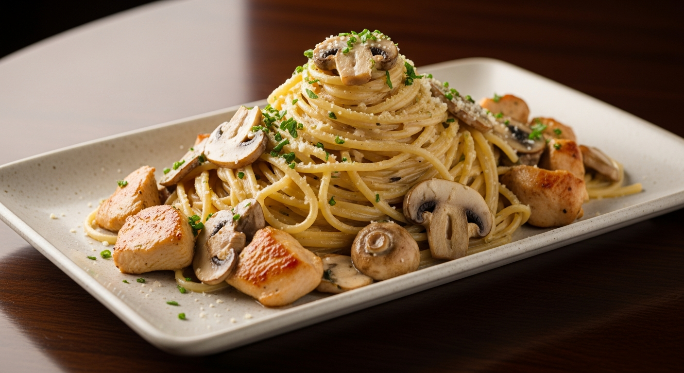 奶油蘑菇鸡肉意面