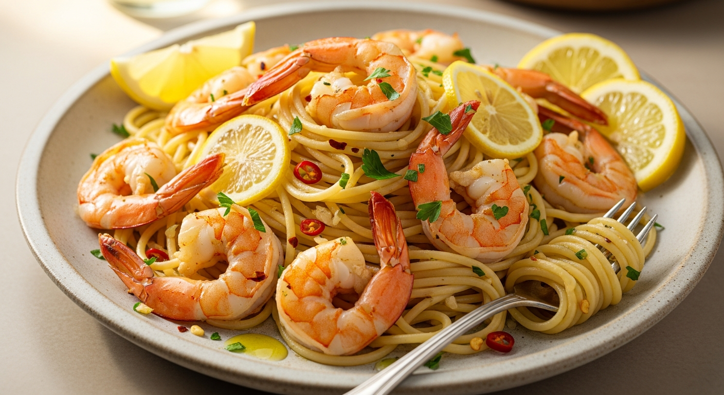 蒜蓉柠檬虾仁意面