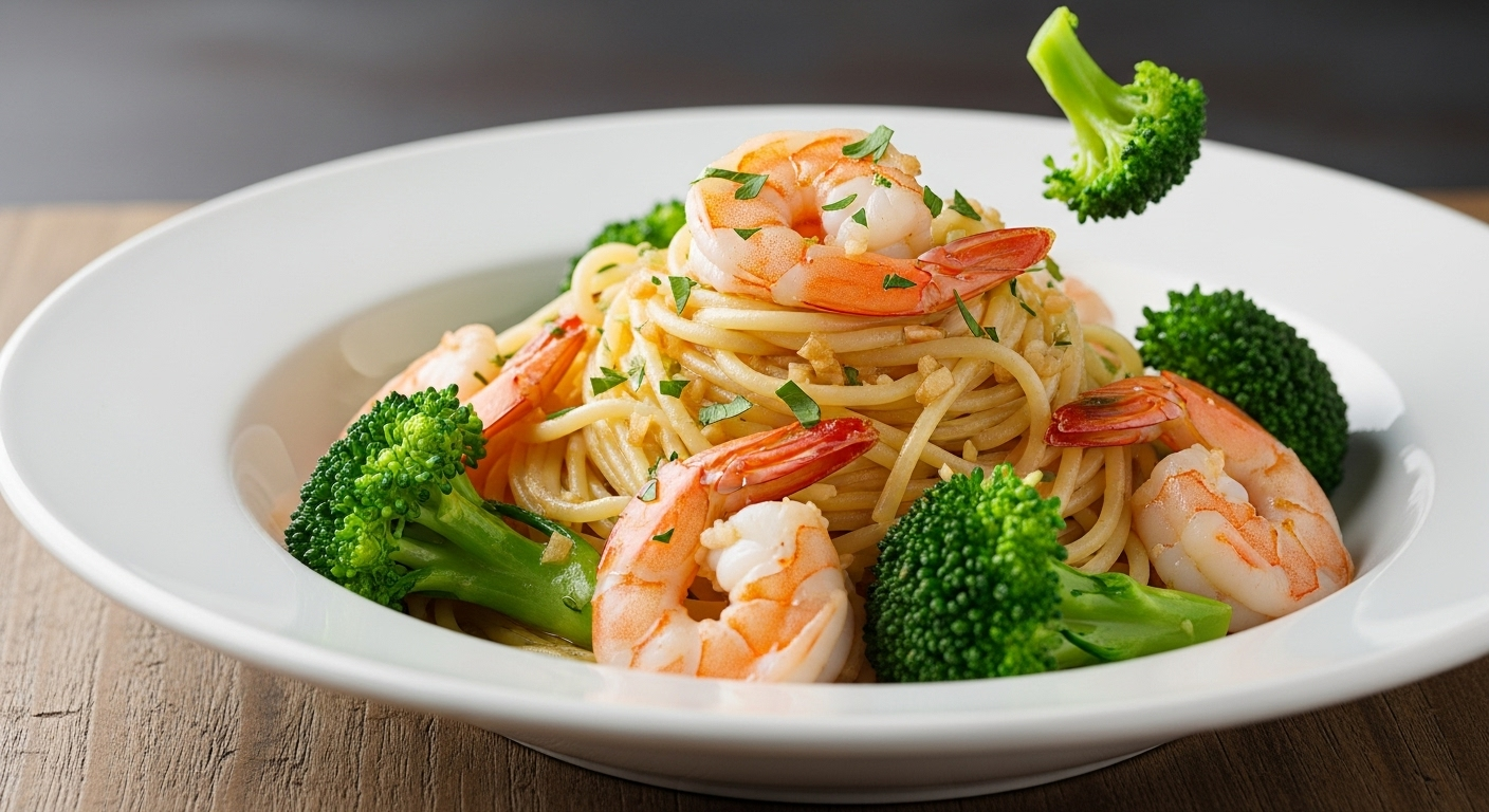 蒜蓉虾仁西兰花意面