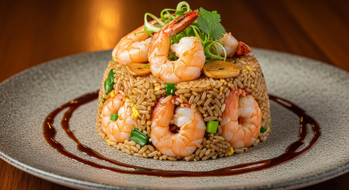 蒜蓉蚝油虾仁炒饭