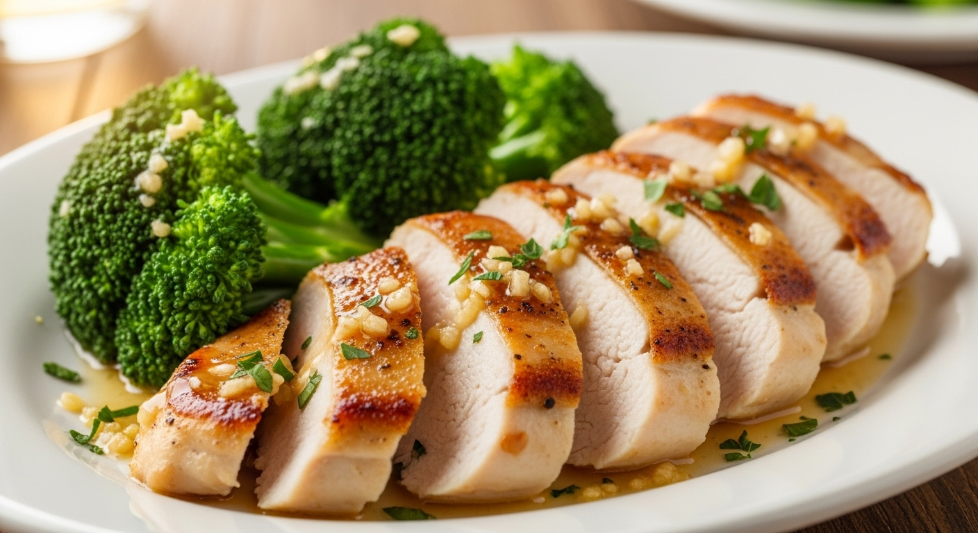 蒜香奶油鸡胸肉配西兰花