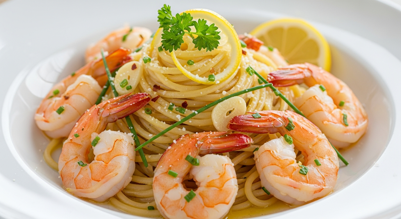 蒜香柠檬虾仁意面