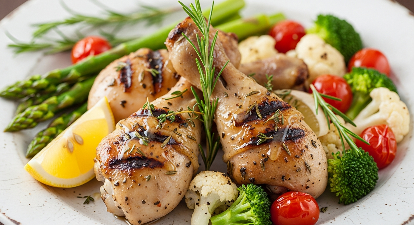 香烤柠檬香草鸡腿排配时蔬