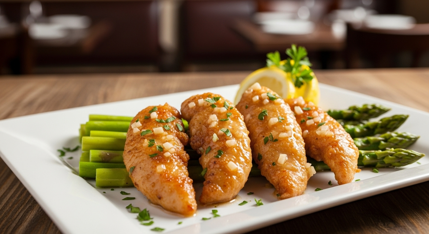 香煎柠檬蒜蓉鸡柳配芦笋