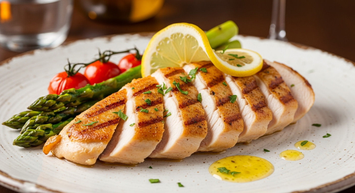 香煎柠檬蒜香鸡胸肉配时蔬