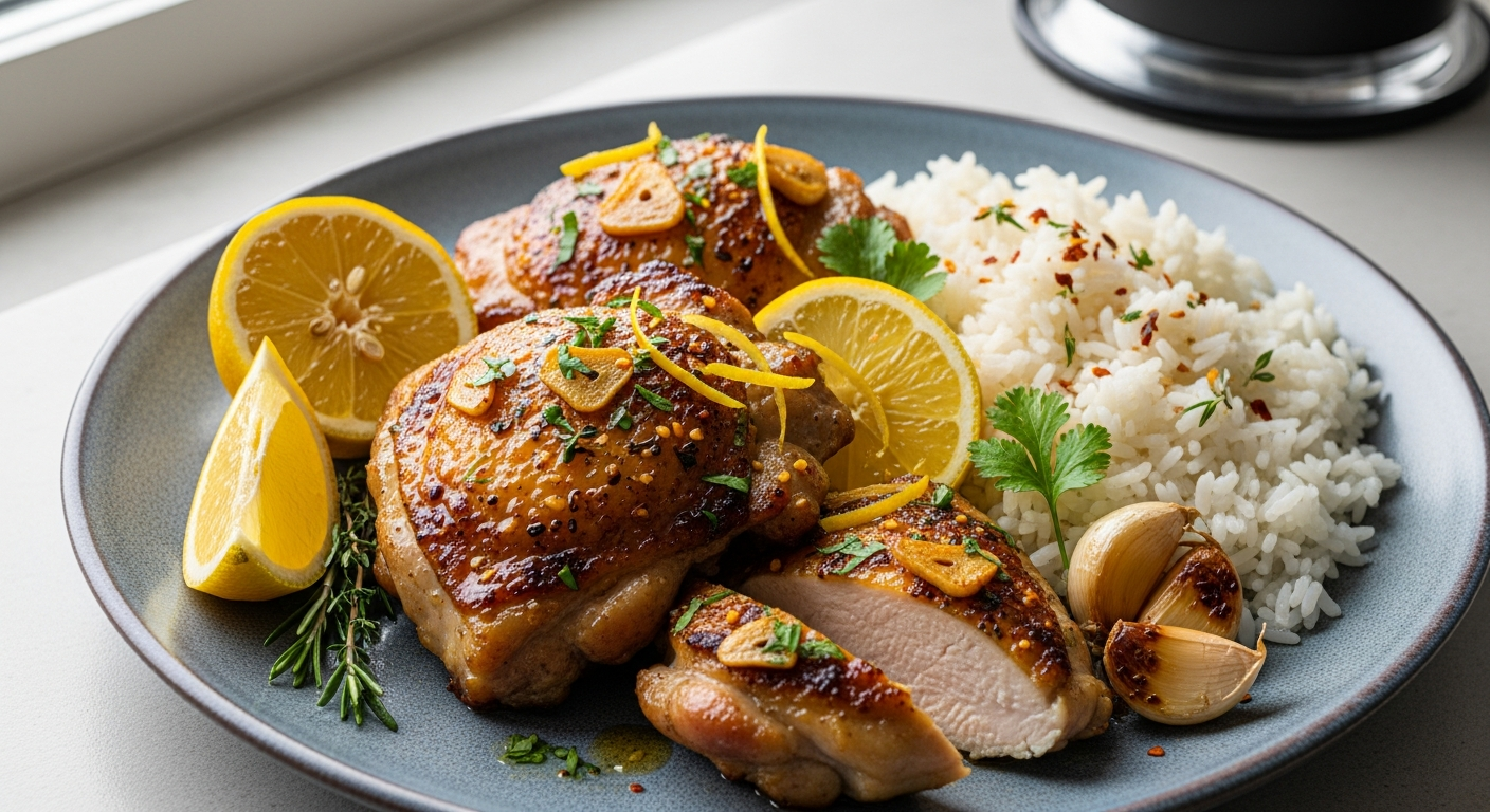 香煎柠檬蒜香鸡腿饭