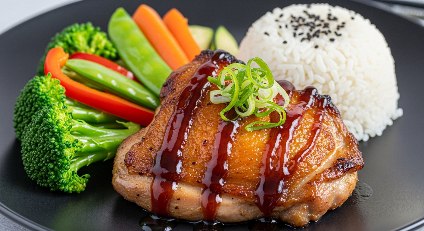 香煎照烧鸡腿饭配时蔬