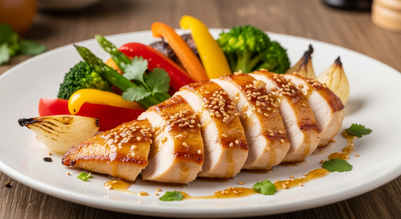 香煎蜂蜜蒜蓉鸡胸肉配时蔬