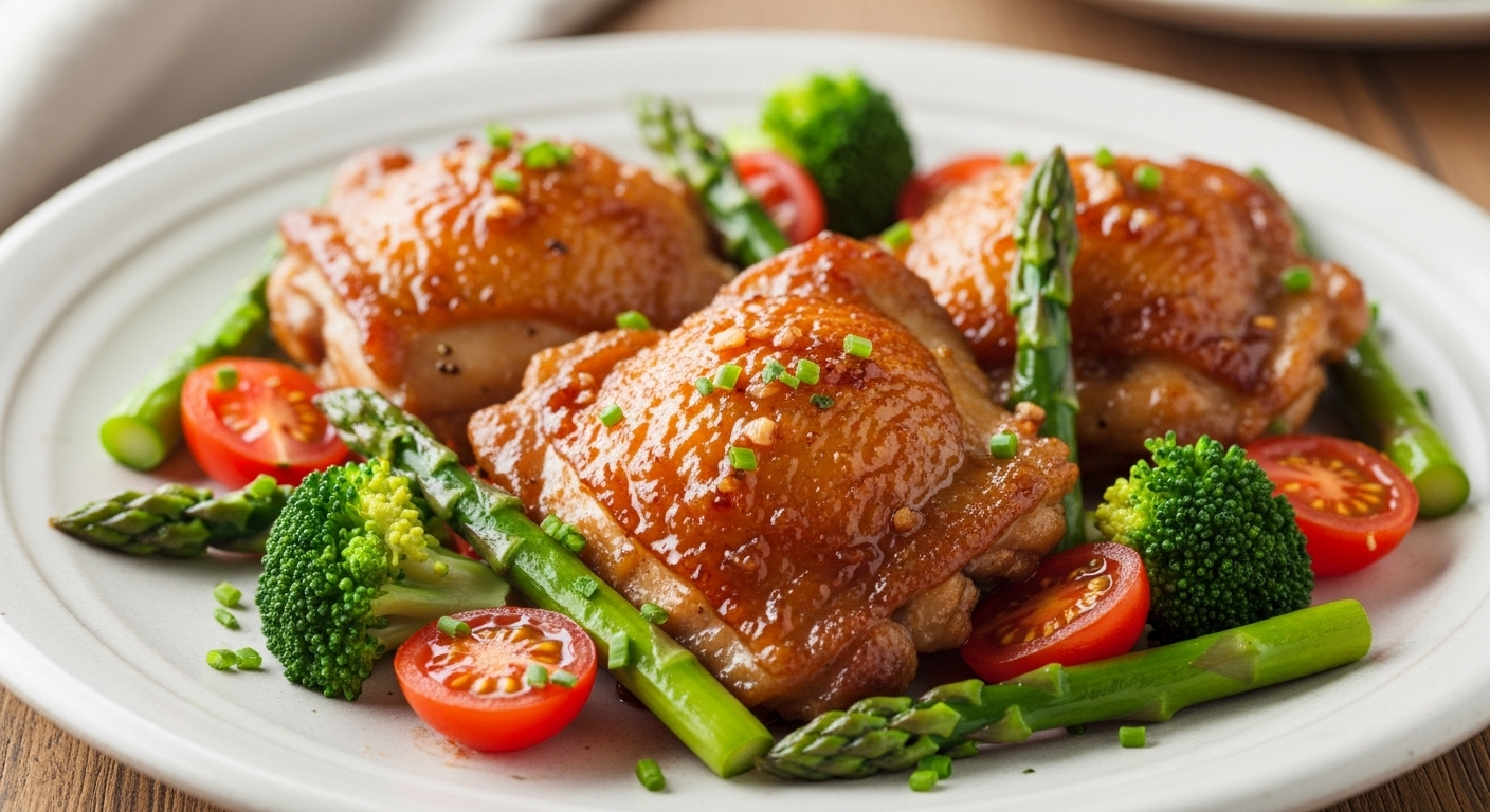 香煎蜂蜜蒜蓉鸡腿配时蔬