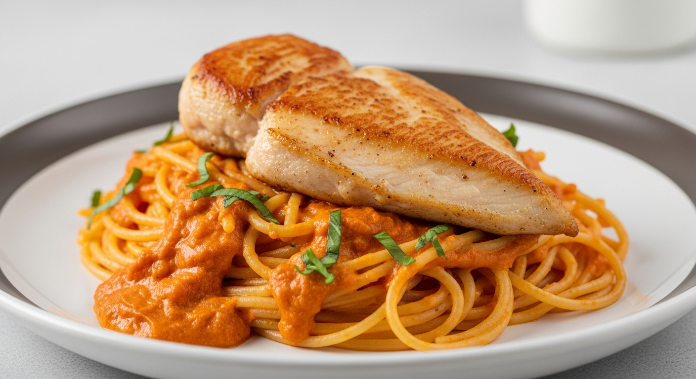 香煎鸡胸意面配番茄奶油汁