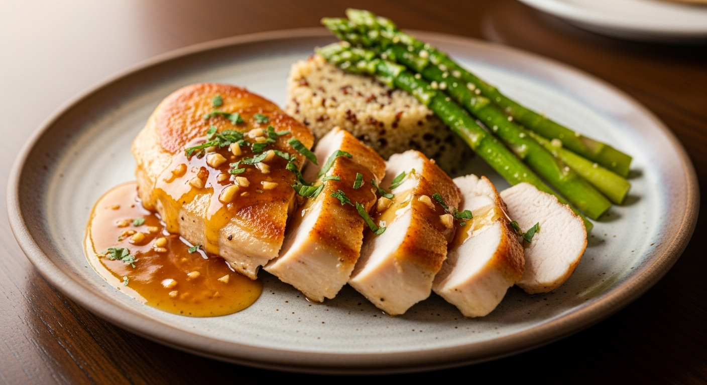 香煎鸡胸肉配蜂蜜蒜蓉酱