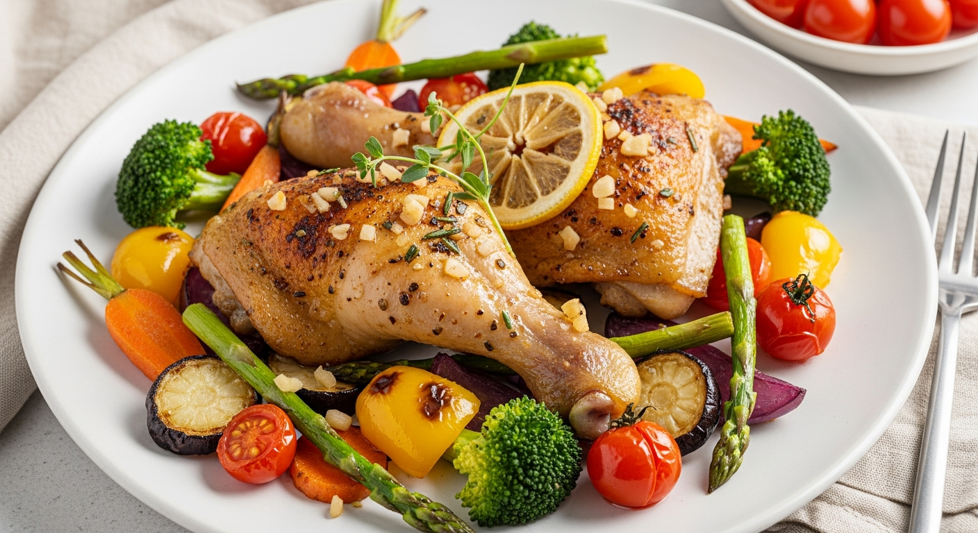 香草柠檬烤鸡腿配时蔬