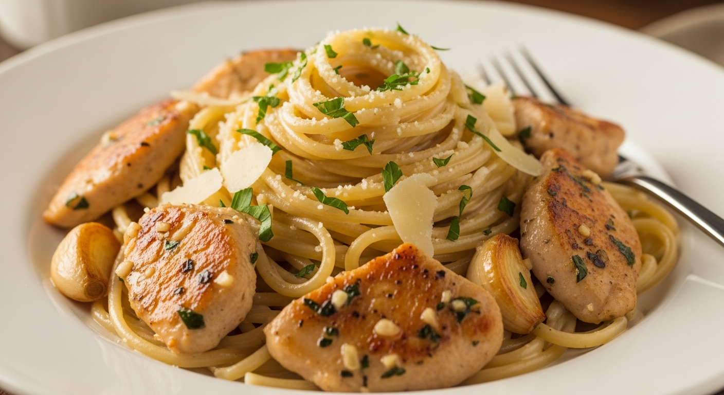 香蒜奶油鸡肉意面