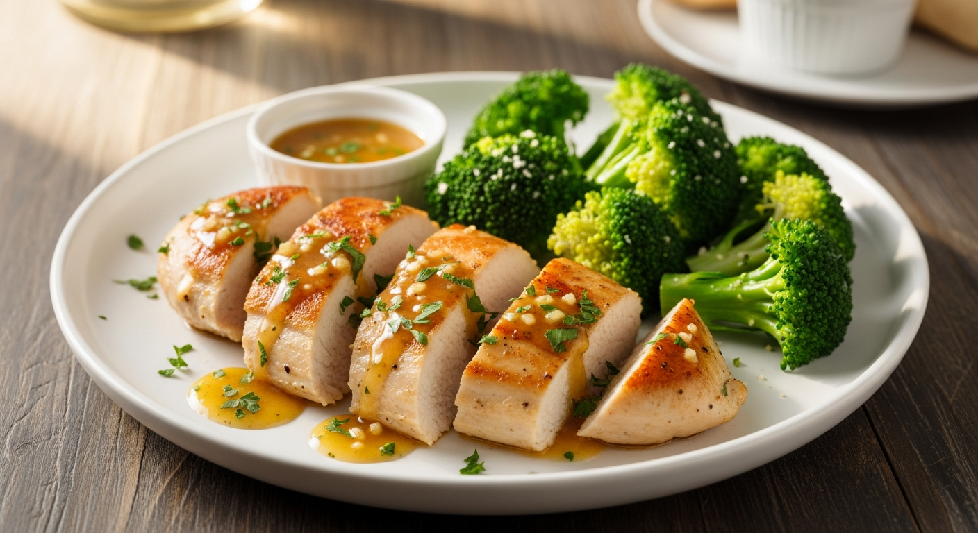 香蒜奶油鸡胸肉配西兰花