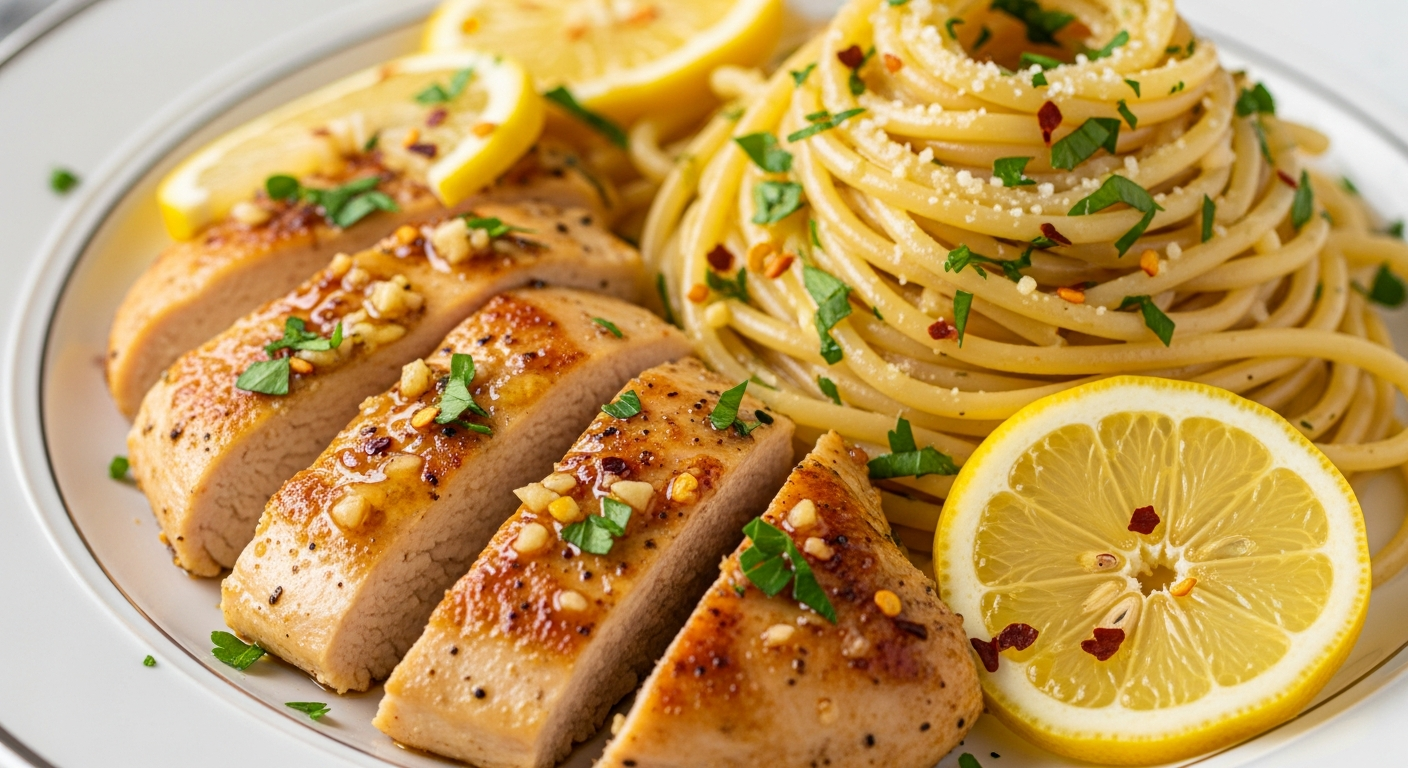 香蒜柠檬黄油鸡胸意面