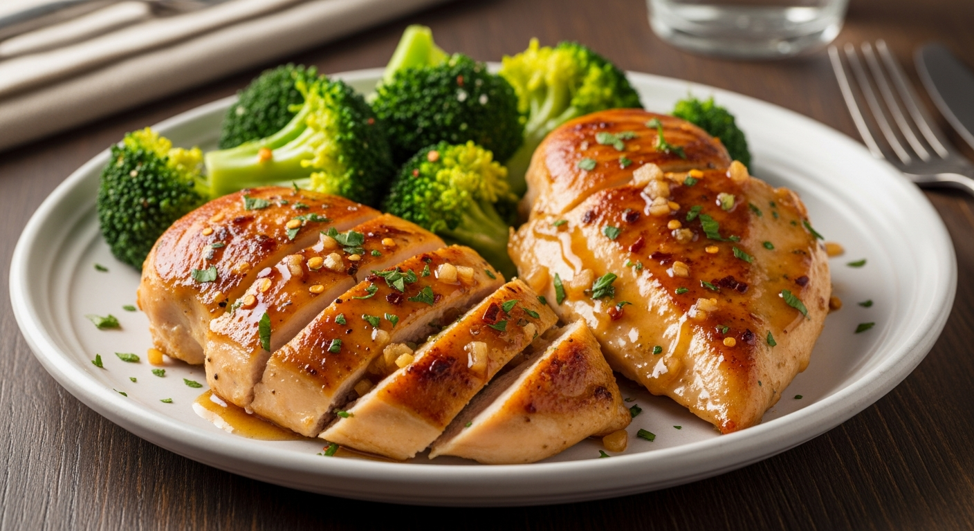 香蒜蜂蜜鸡胸肉配西兰花