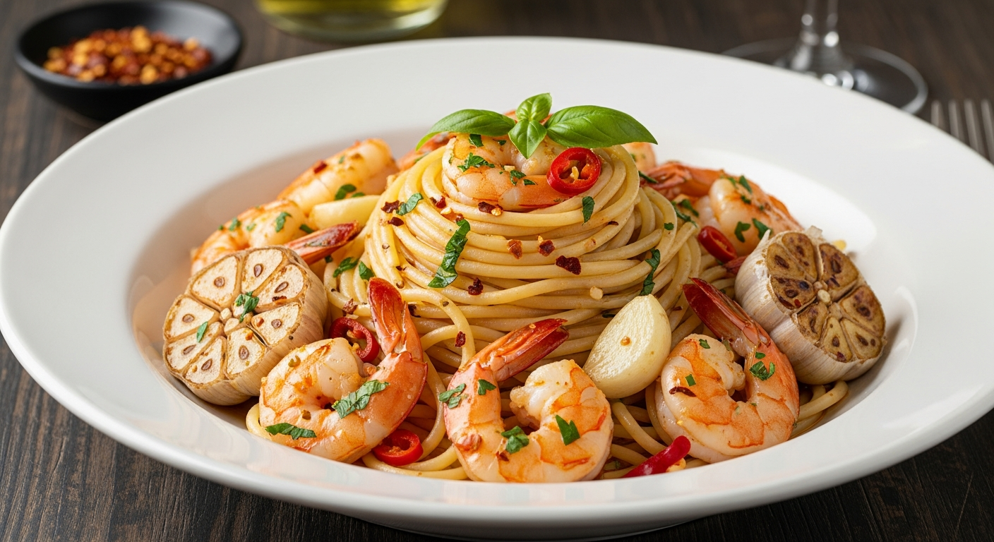 香辣蒜蓉虾仁意面