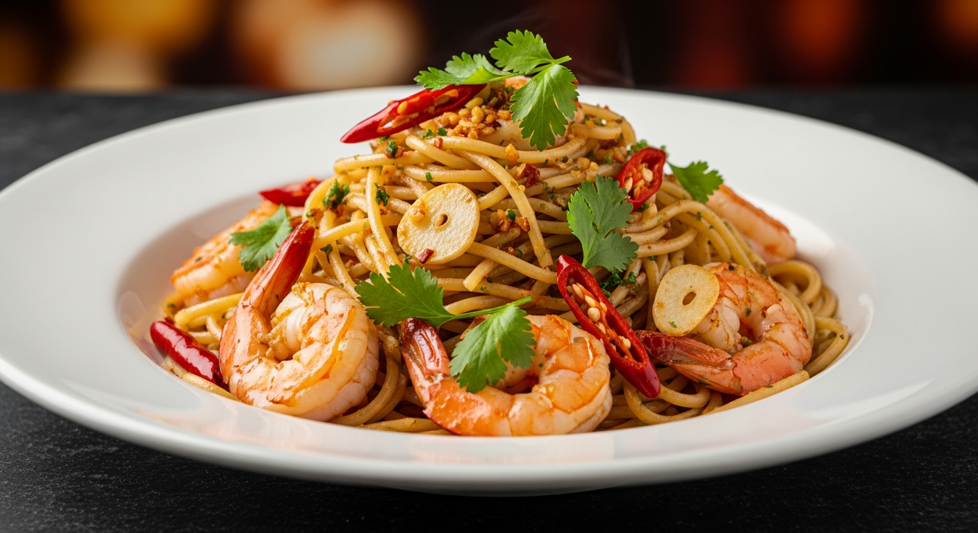 香辣蒜蓉虾仁意面