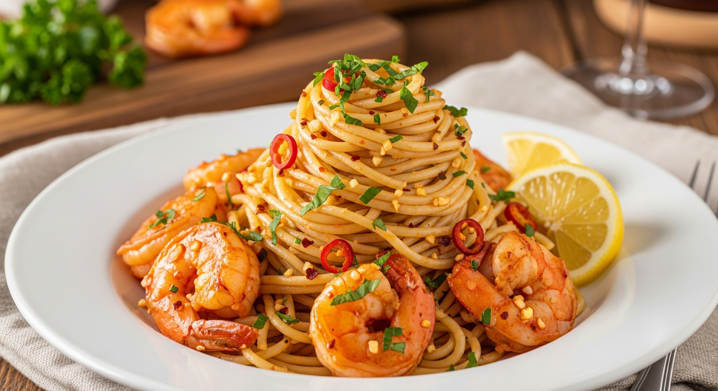 香辣蒜蓉虾仁意面