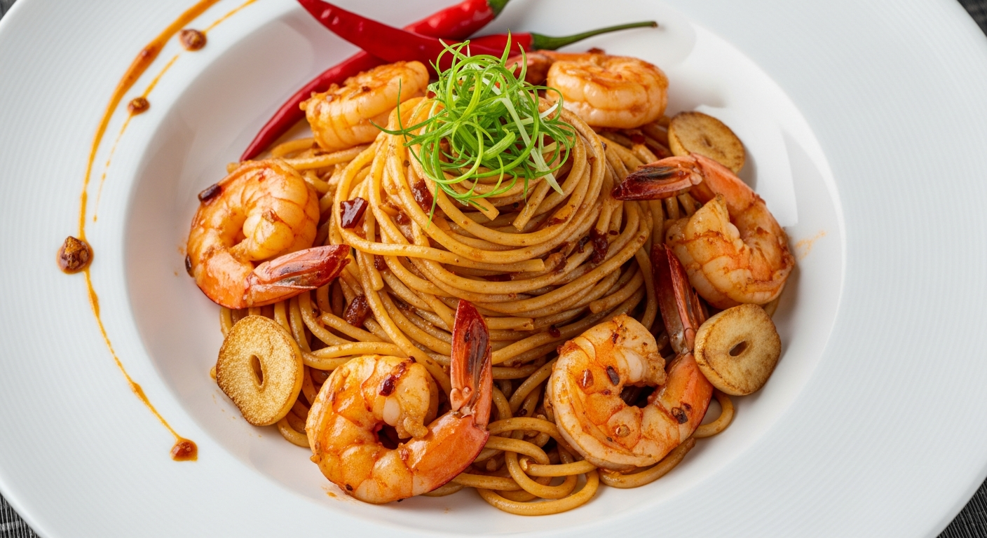 香辣蒜蓉虾仁意面