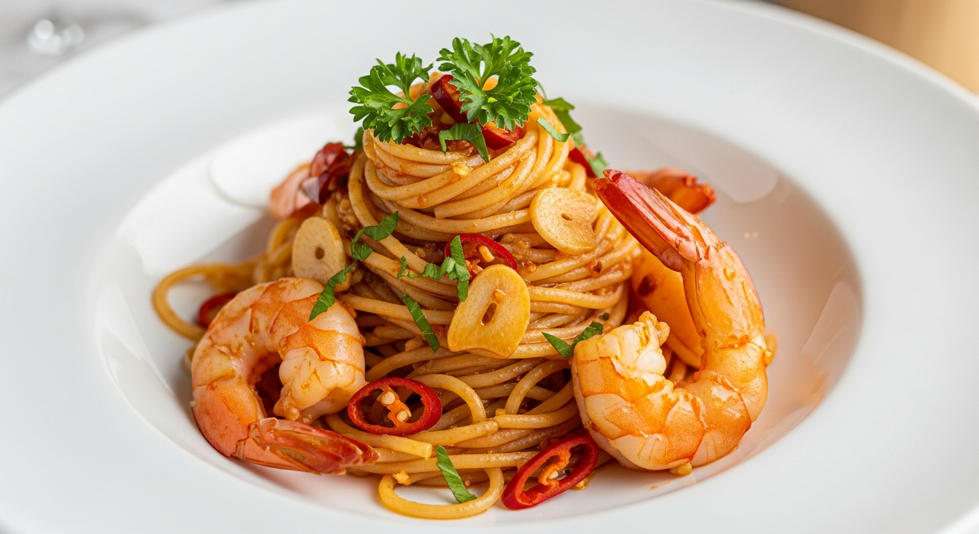 香辣蒜蓉虾仁意面