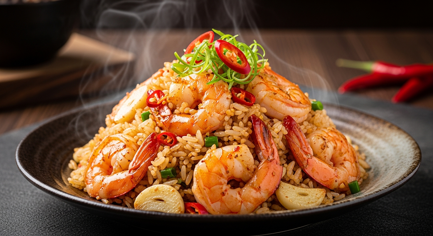 香辣蒜蓉虾仁炒饭