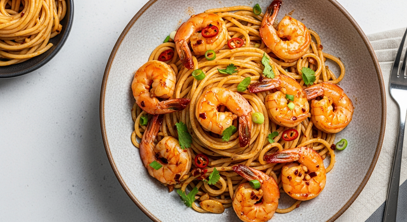 香辣蒜蓉虾意面