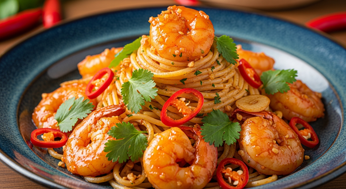 香辣蒜蓉虾意面