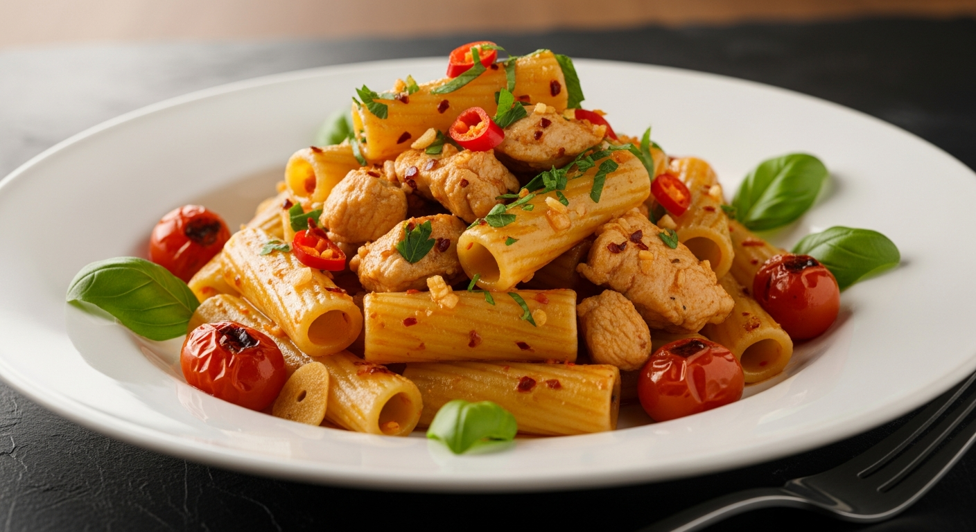 香辣蒜蓉鸡丁意面